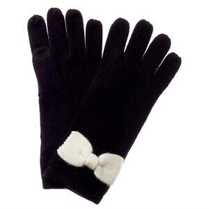 NWT Phenix Black Cashmere Gloves with White Bow Detail